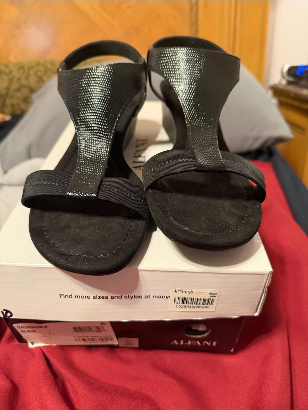 Alfani Black Textured T-Strap Sandals